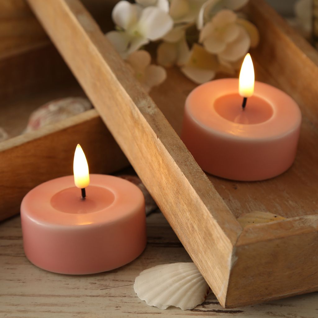 LED Maxi Teelichter MIA - Echtwachs - realistische 3D Flamme - D: 6,1cm - rosa - 2 Stück