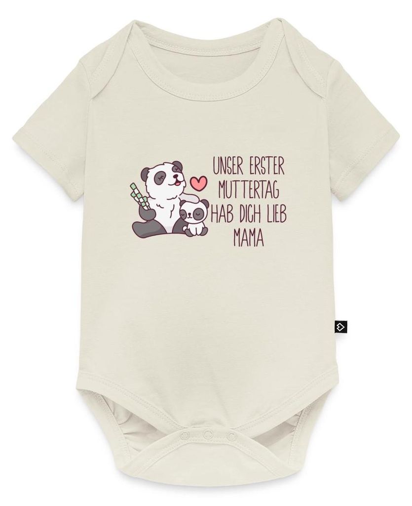 Spreadshirt Erster Muttertag | Panda Hab Dich Lieb Mama Kurzarm Tages Baby Body, 68 (3-6 M.), Naturweiß