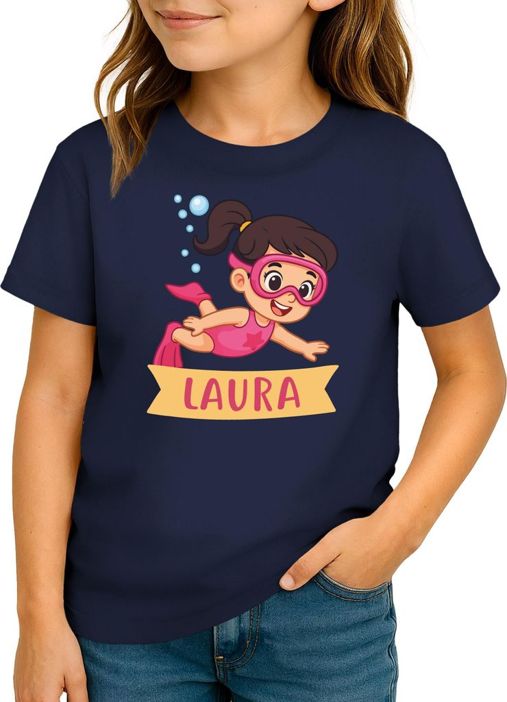 Kinder T-Shirt Mädchen Tauchen personalisiert mit Name Schwimmen Schnorcheln Shirt für kleine Wasserratten Moonworks
