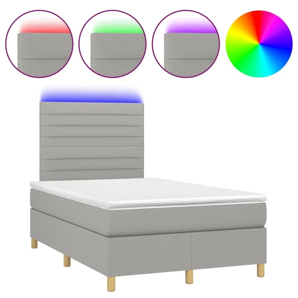 SYFAX Boxspringbett mit Matratze & LED Hellgrau 120x190 cm Stoff
