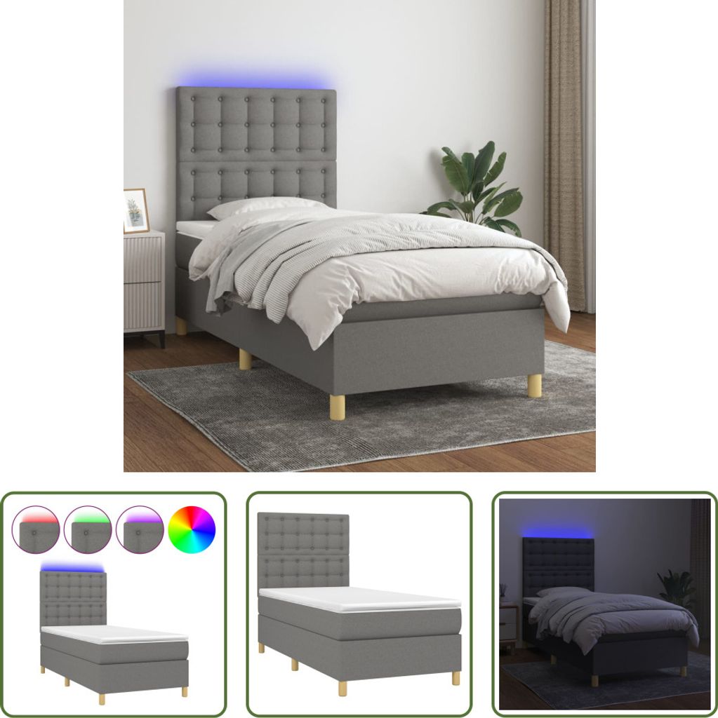 The Living Store Boxspringbett mit Matratze & LED Dunkelgrau 80x200 cm Stoff