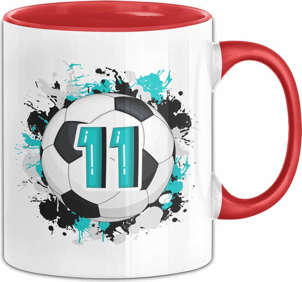 11. Geburtstag Geschenk Tasse Becher Jungs Fußball Geburtstagsgeschenk (Rot)