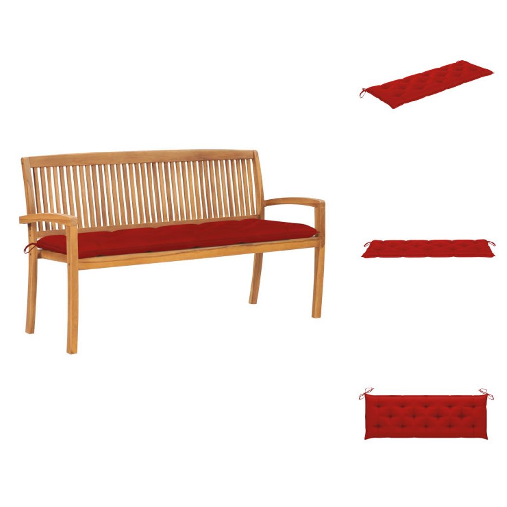 vidaXL Stapelbare Gartenbank mit Auflage 159 cm Massivholz Teak - Gartenbänke