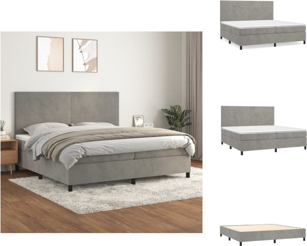 vidaXL Boxspringbett mit Matratze Hellgrau 200x200 cm Samt - Betten & Bettgestelle