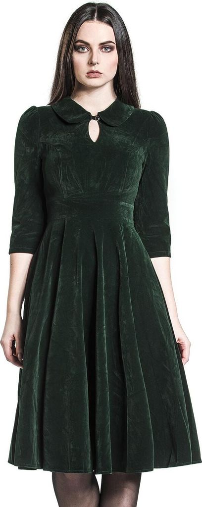 H&R London Mittellanges Kleid Damen Glamorous Velvet Tea Dress dunkelgrün L