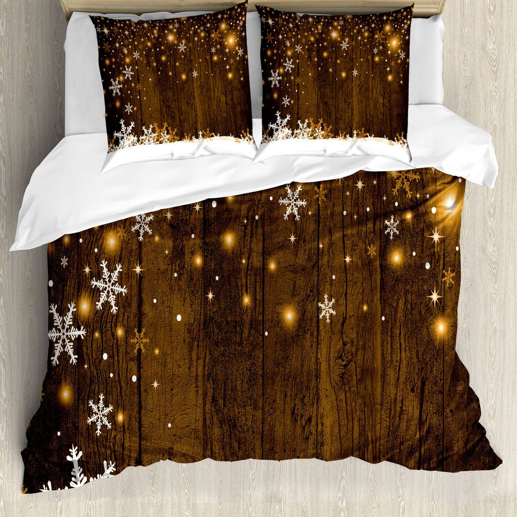 ABAKUHAUS Weihnachten Bettbezug, Holz und Schneeflocken, Milbensicher Allergiker geeignet mit Kissenbezügen, 200 cm x 200 cm - 80 x 80 cm, Braun w...