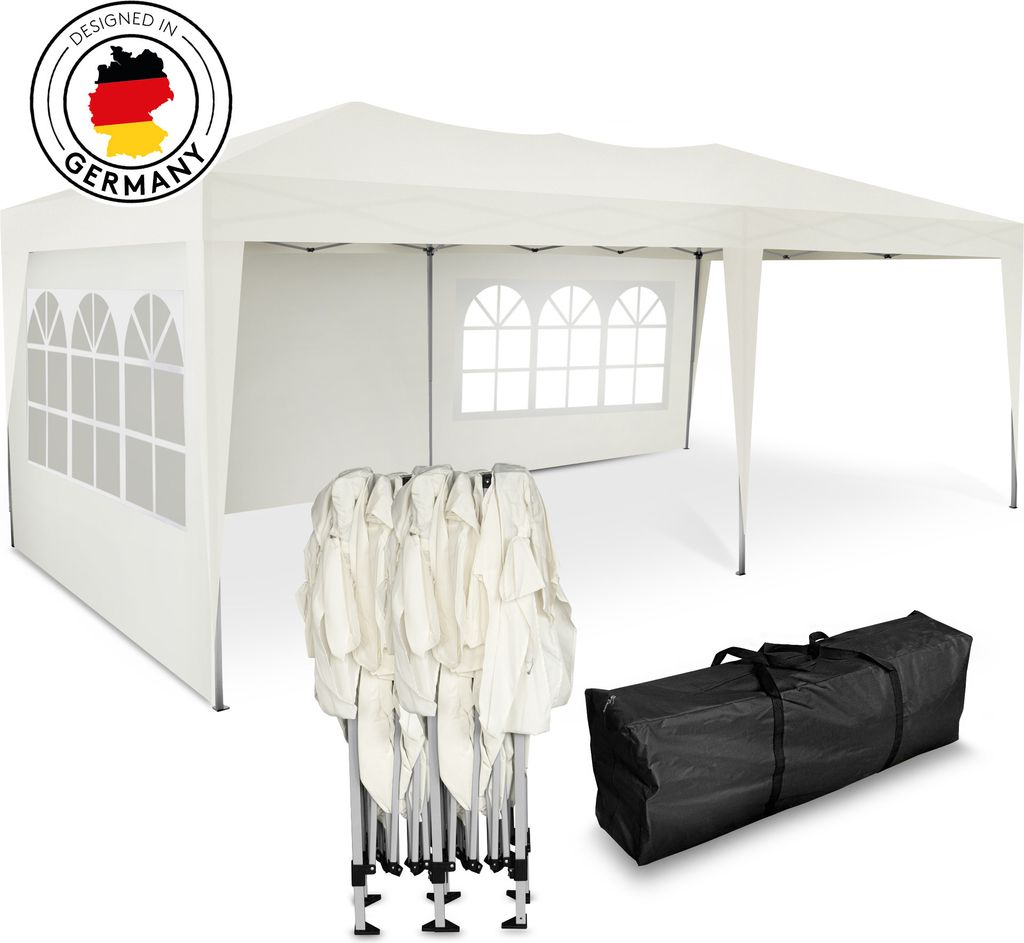 Kronenburg Faltpavillon 3x6m - Wasserfest, UV-Schutz 50+, 3 Seitenteile, champagner