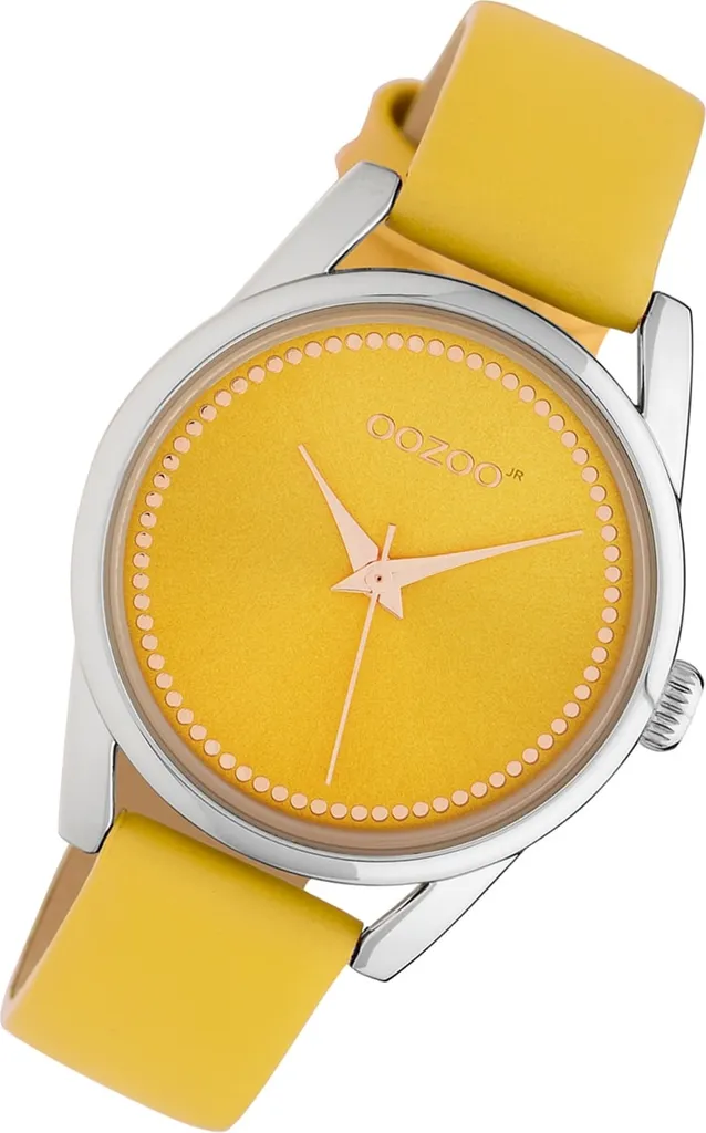 Montre Junior Jaune Oozoo JR306 Bracelet Cuir Véritable et Cadran Lisible