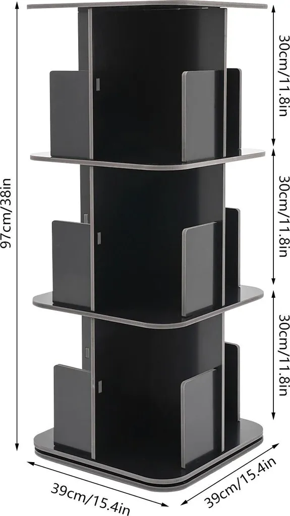 Bibliothèque pivotante pour petits espaces - Étagère compacte 360° noir mat - 4
