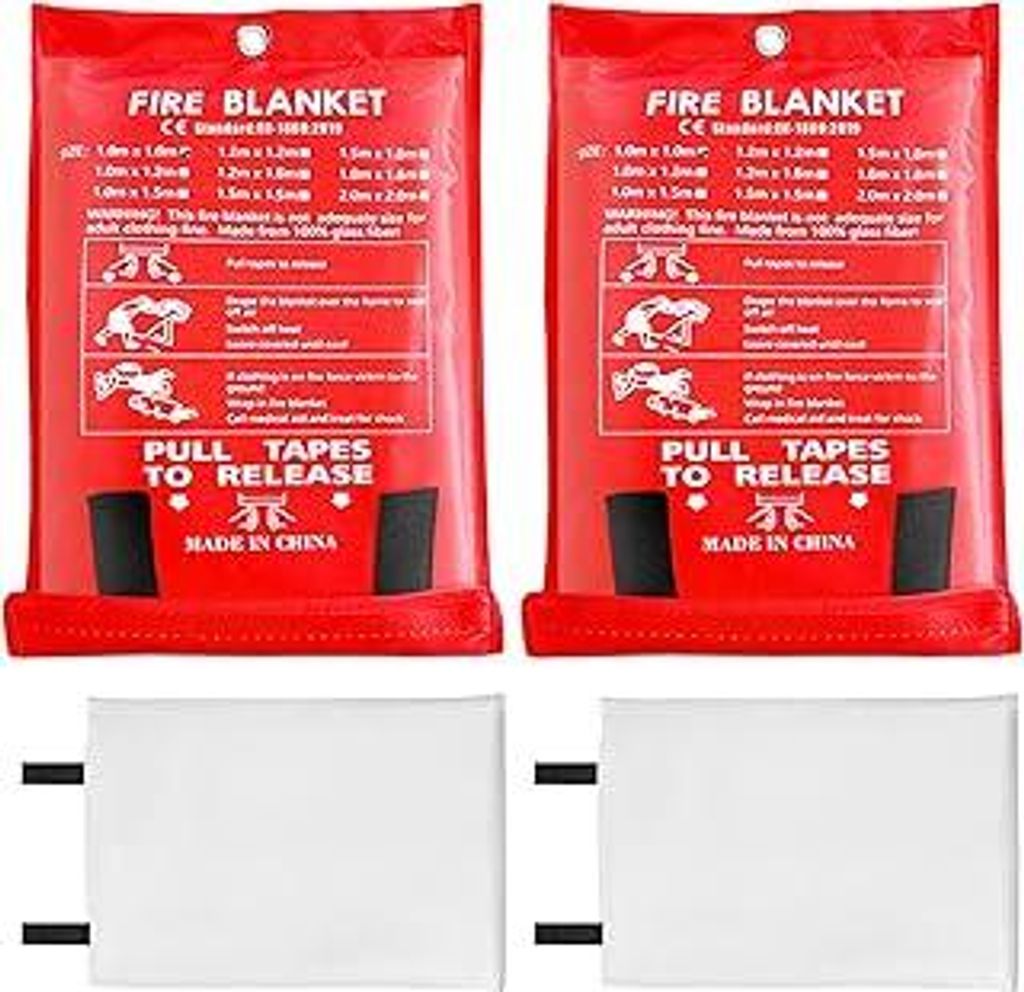 Feuerlöschdecke Löschdecke Küche - 2 Stück Feuerdecke Brandschutzdecke Glasfaser DIN EN 1869:2019 Retardant Decken für Fettbrand Küche, Kamin...