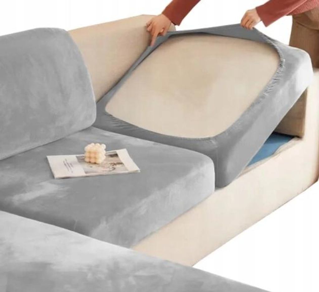 Sofa Sitzkissenbezug - Hellgrau - 135-165cm - Stretch Husse Produktbild 