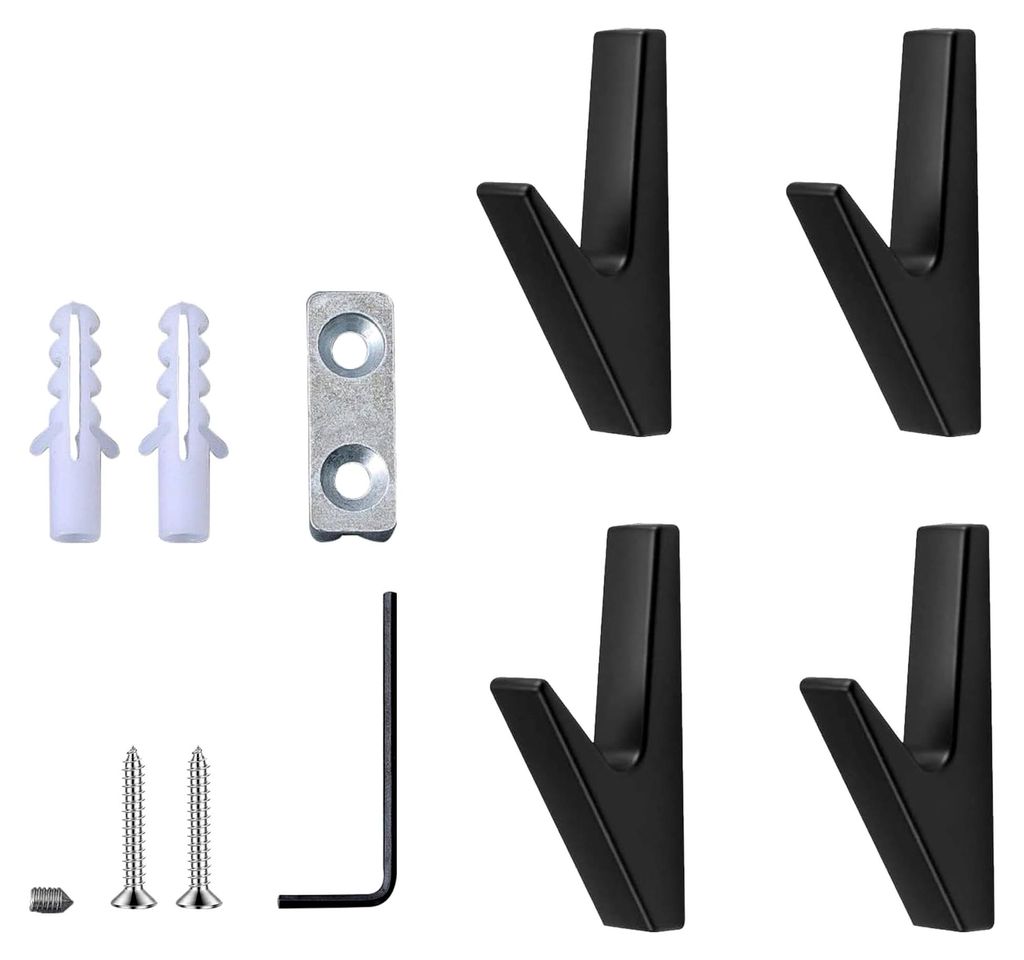 2 Set Garderobenhaken Schwarz Matt, Kleiderhaken aus Zinklegierung für Akustikpaneele, Wandhaken für Bäder, Küchen, Flure und Foyers, Rostfrei ...