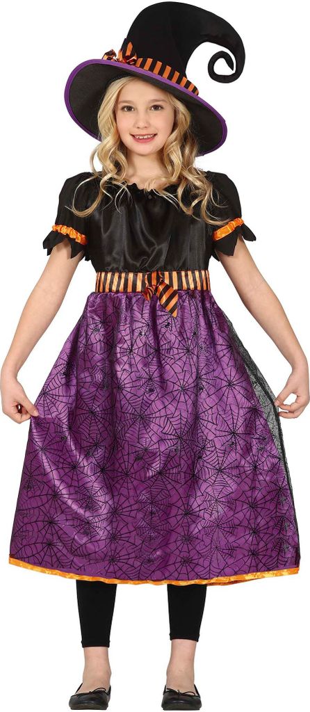 Hexe Magie Kostüm Zauberhaftes Kleid Lila Spinnennetz Elegantes Design Perfekt Für Fantasievolle Abenteuer, Größe: 98/104 Farbe: Lila