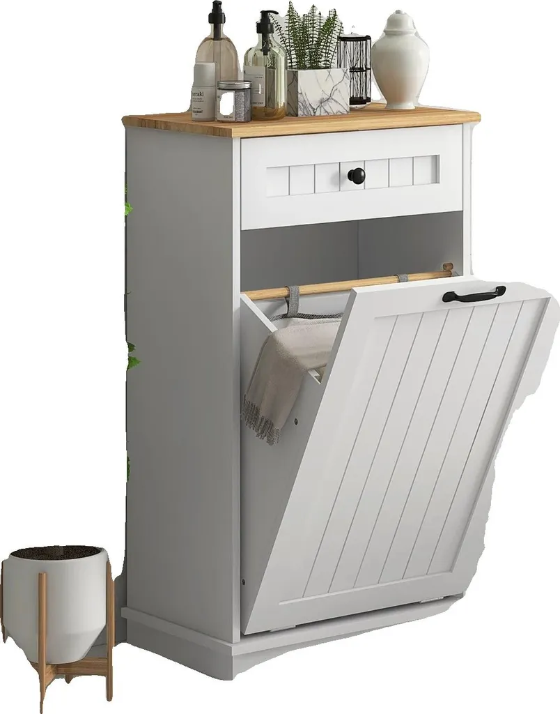 Petit meuble de salle de bain pour rangement linge et accessoires MDF