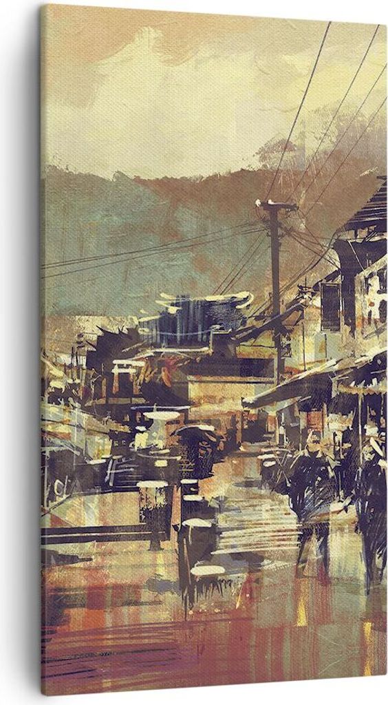 Bild auf Leinwand - Leinwandbild - Brücke Straße Fluss - 45x80cm - Wand Bild - Wanddeko - Wandbilder - Leinwanddruck - Bilder - Kunstdruck - Wand...