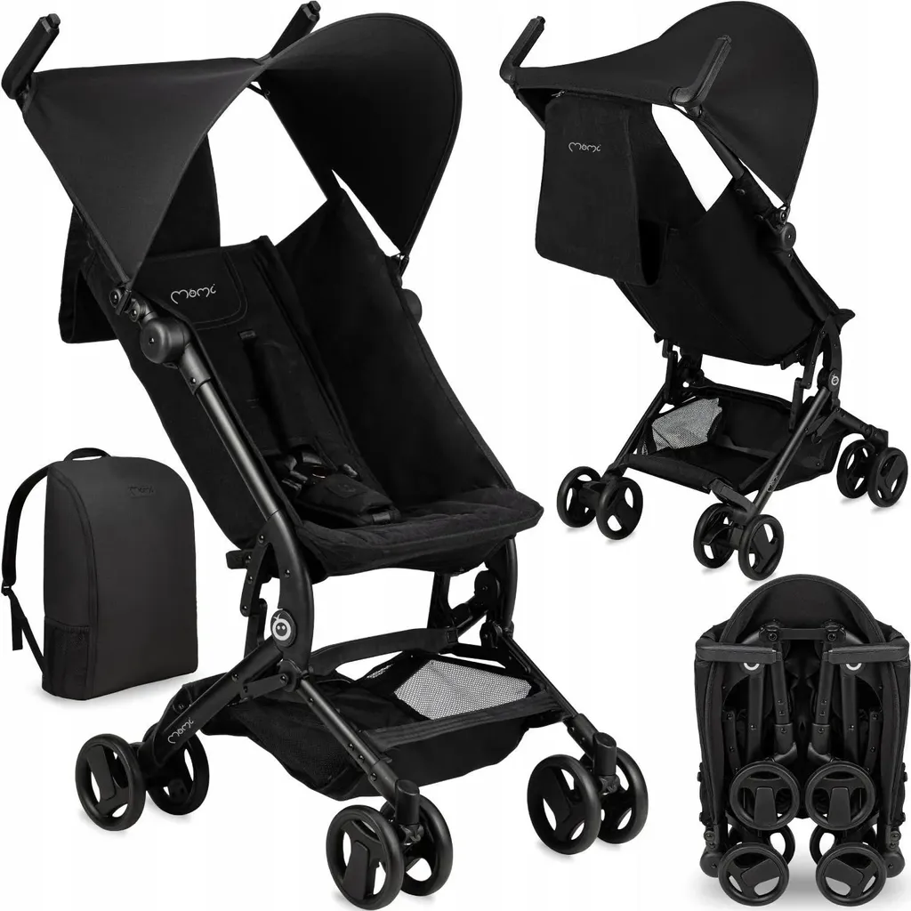 Poussette de Voyage MoMi GRACE - Format Sac à dos Léger pour Avion Noir