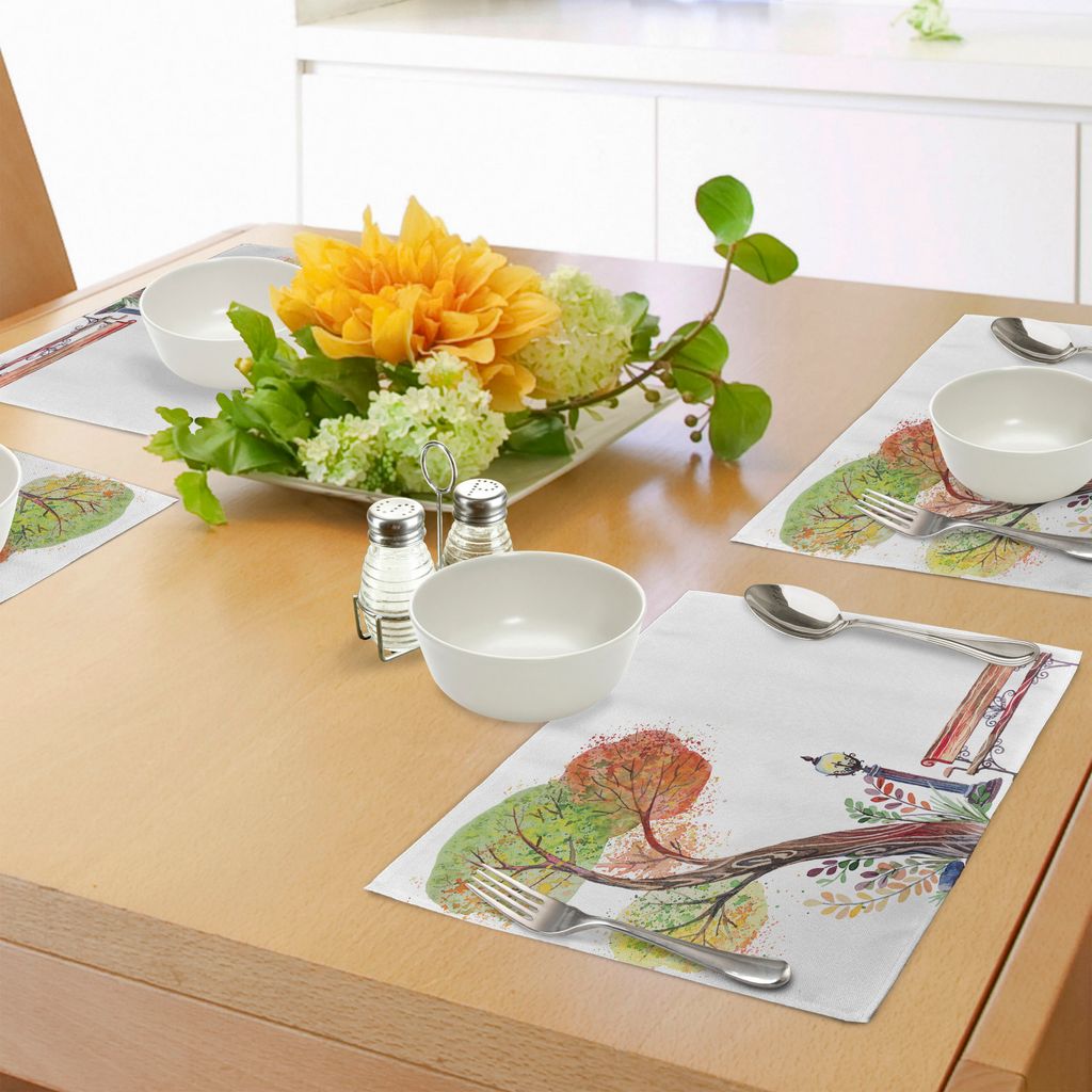 ABAKUHAUS Wald Platzmatten, Herbsttag im Park mit Fall-Blättern und Bäumen übergeben gezeichnetem Art-Weinlese-Bild, Tiscjdeco aus Farbfesten St...