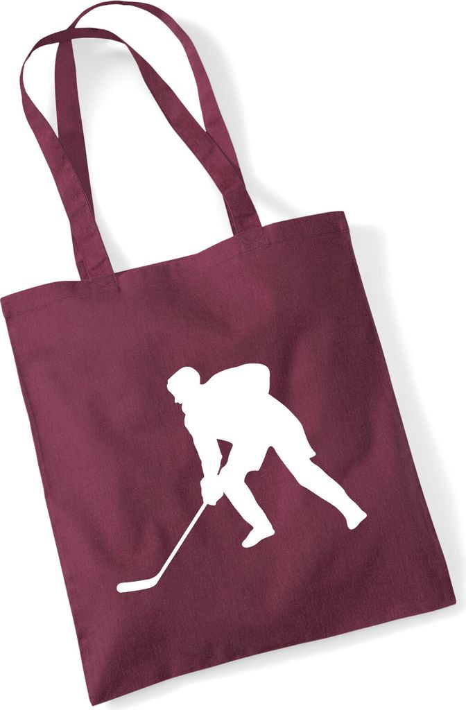 Huuraa Jutebeutel Eishockey Silhouette 10 Liter Burgundy Baumwolle Tasche Geschenkidee
