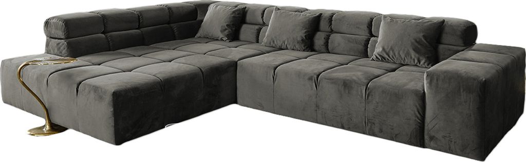 KAWOLA Sofa NEVADA Ecksofa Velvet grau Recamiere links mit motorischem Sitzvorzug