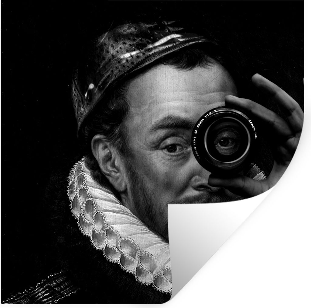 MuchoWow Wandtattoo Wandsticker Wandaufkleber Porträt von Wilhelm I. - Adriaen Thomasz - Schwarz und Weiß 50x50 cm Selbstklebend und Reposition...