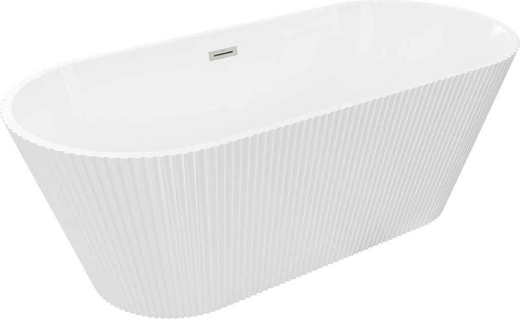 Mexen Yara freistehende geriffelte Badewanne 170 x 75 cm, weiß, Überlauf gebürsteter Nickel - 52861707500-97