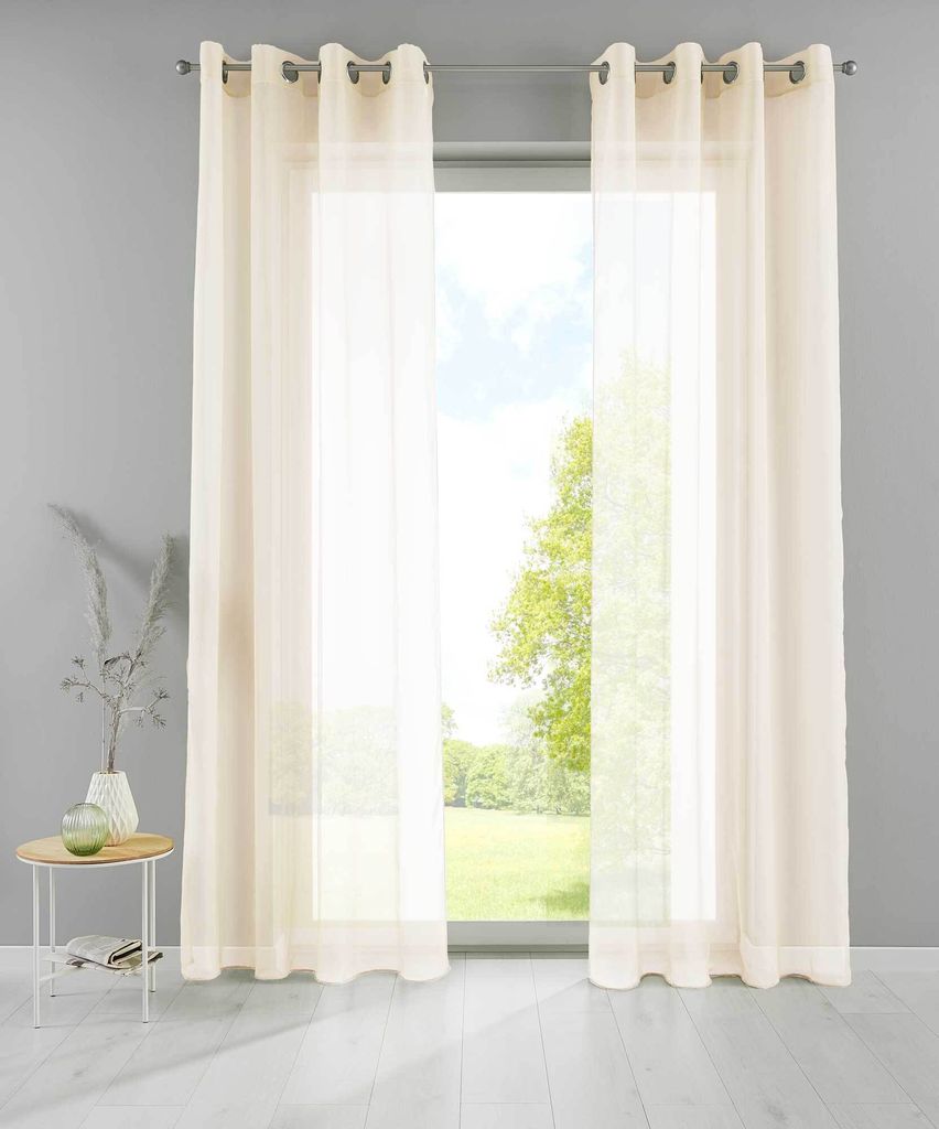 2er Set Ösengardinen HxB 280x140 cm Creme Transparent »Basel« Gardine Bleiband Store Vorhang, 20332TR2