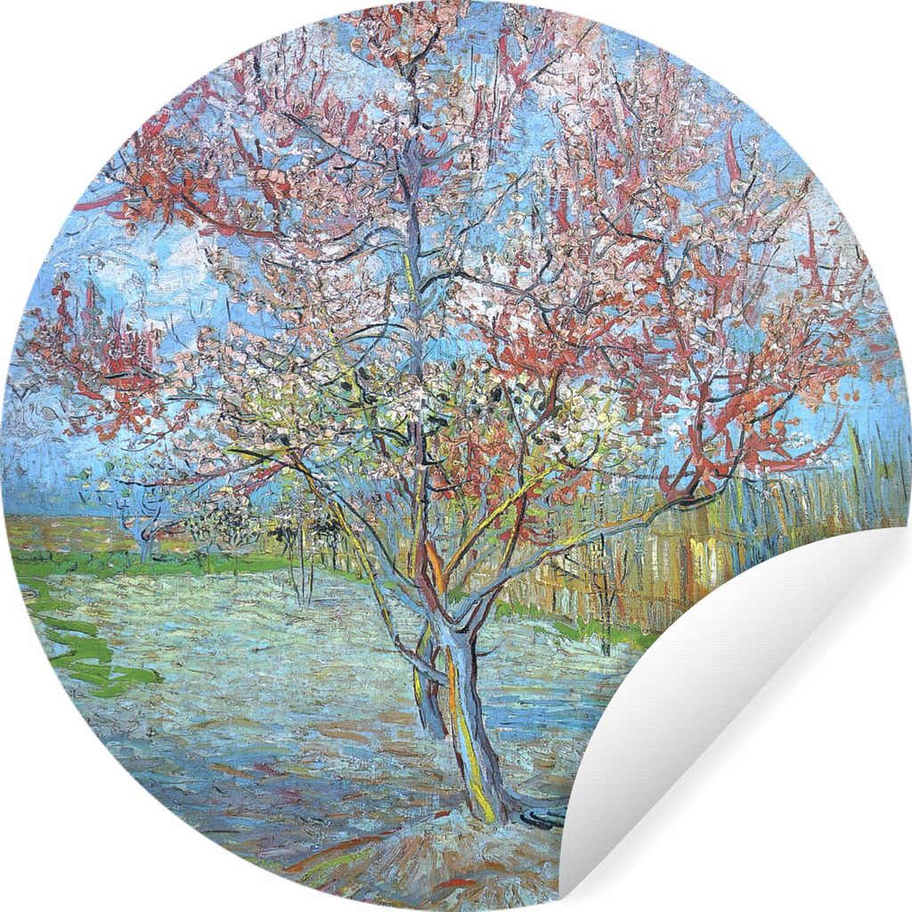 MuchoWow Runde Wandtattoo - Wandsticker Tapete Aufkleber Der rosa Pfirsichbaum - Vincent van Gogh Ø 30 cm Selbstklebend und Repositionierbar - W...