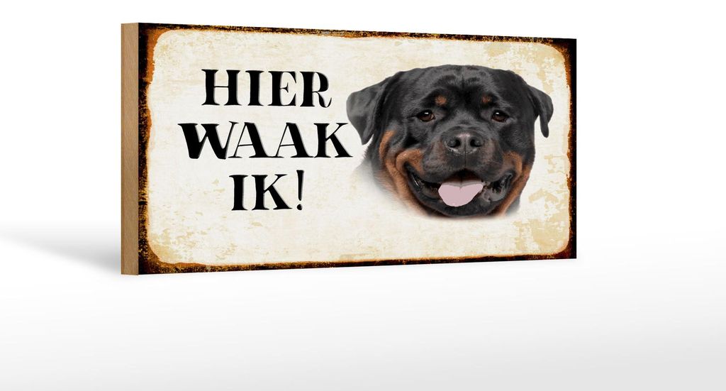 Holzschild Spruch 27x10cm holländisch Hier Waak ik Produktbild 