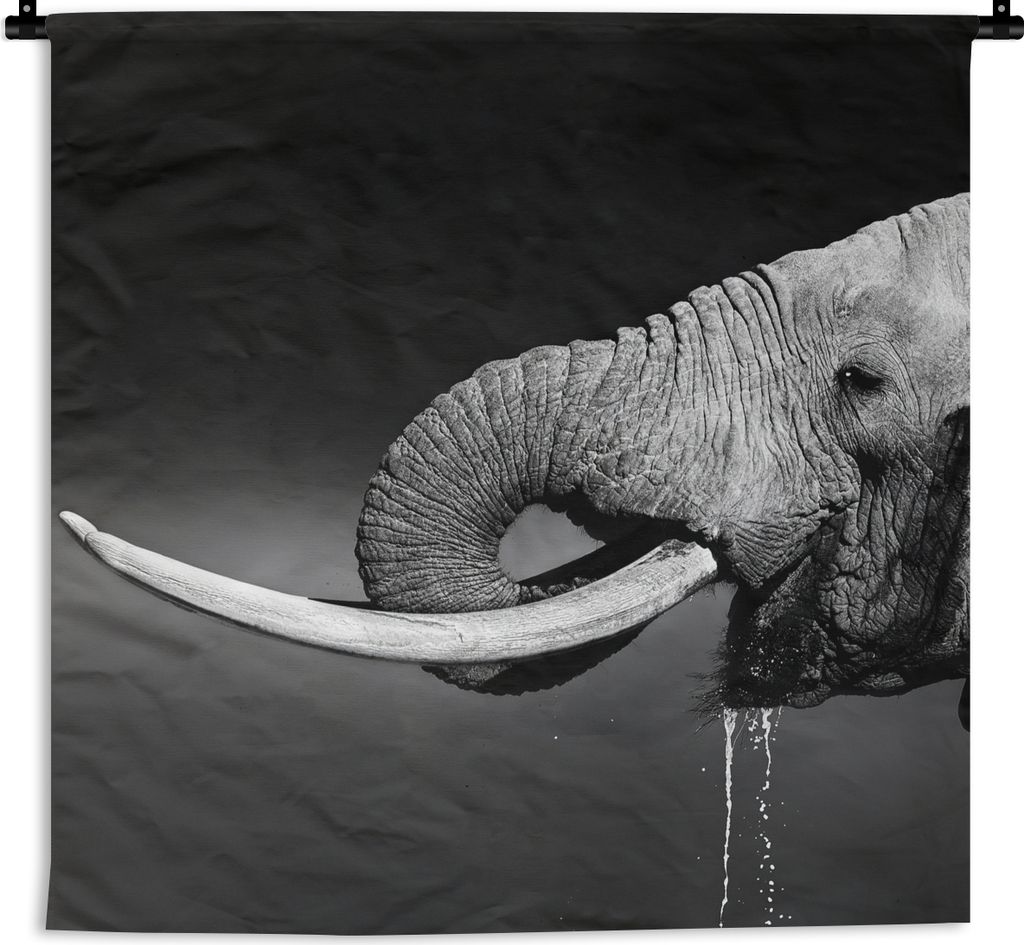 MuchoWow Wandteppich Wandbehang Elefant - Wasser - Tiere - Schwarz - Weiß 60x60 cm Tapisserie Dekoration Wandtuch - Dekorationen - Wand Decke