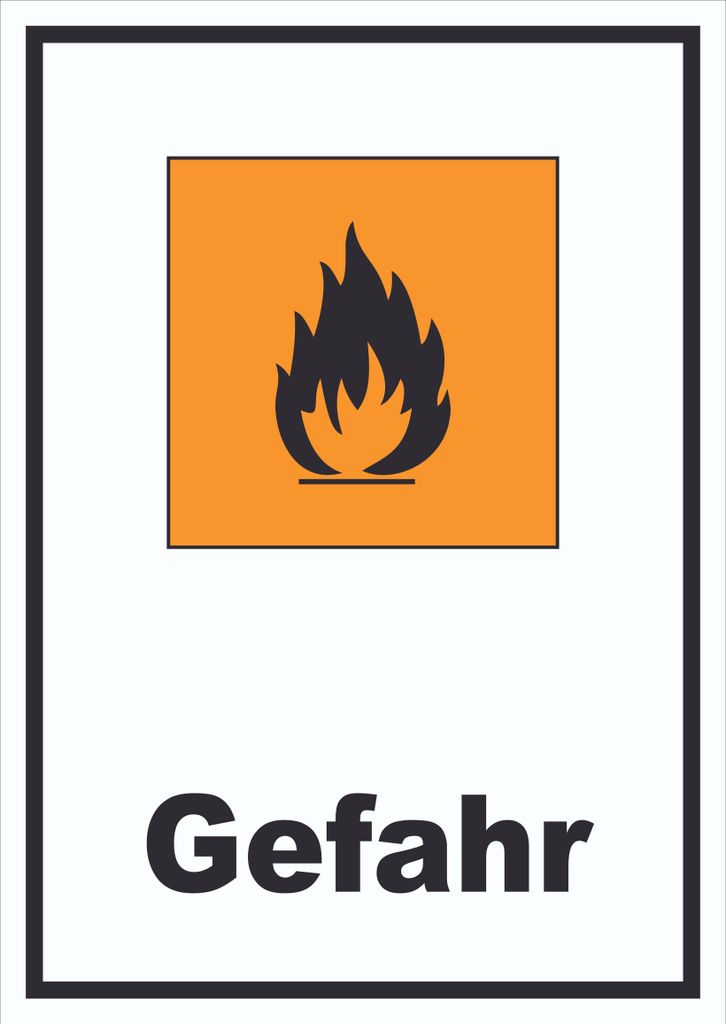 Schild Gefahrensymbol Entzündbar Gefahr Brand Flamme hochkant A6 Rückseite selbstklebend