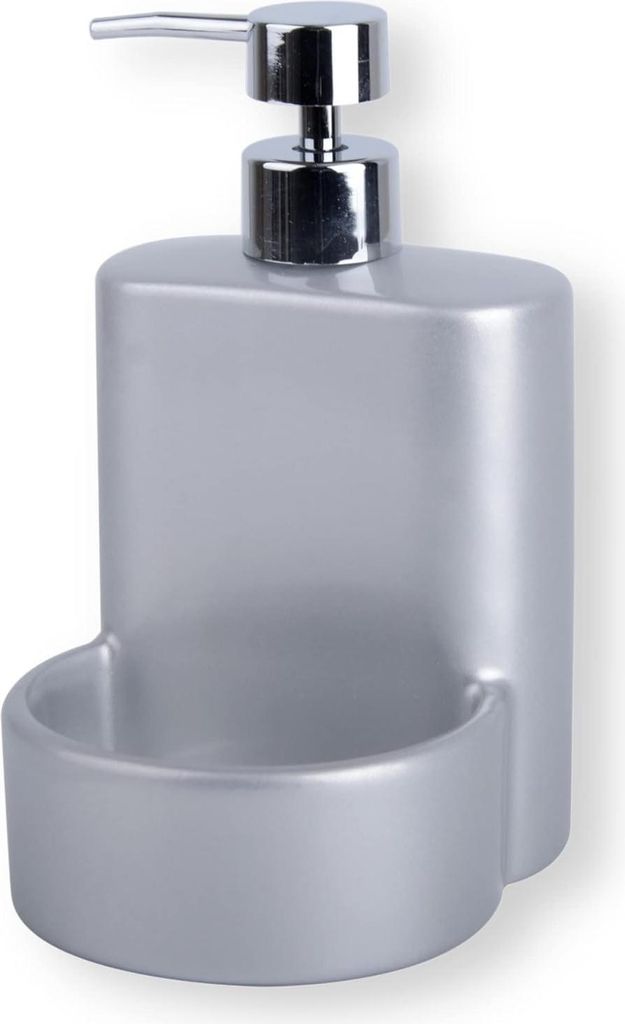 Abwaschmitteldispenser aus mattem Keramik, Seifenspender Küche mit Stauraum für Schwamm oder Bürste, 10 x 11,5 x 18 cm. Kompakte und elegante Sp...