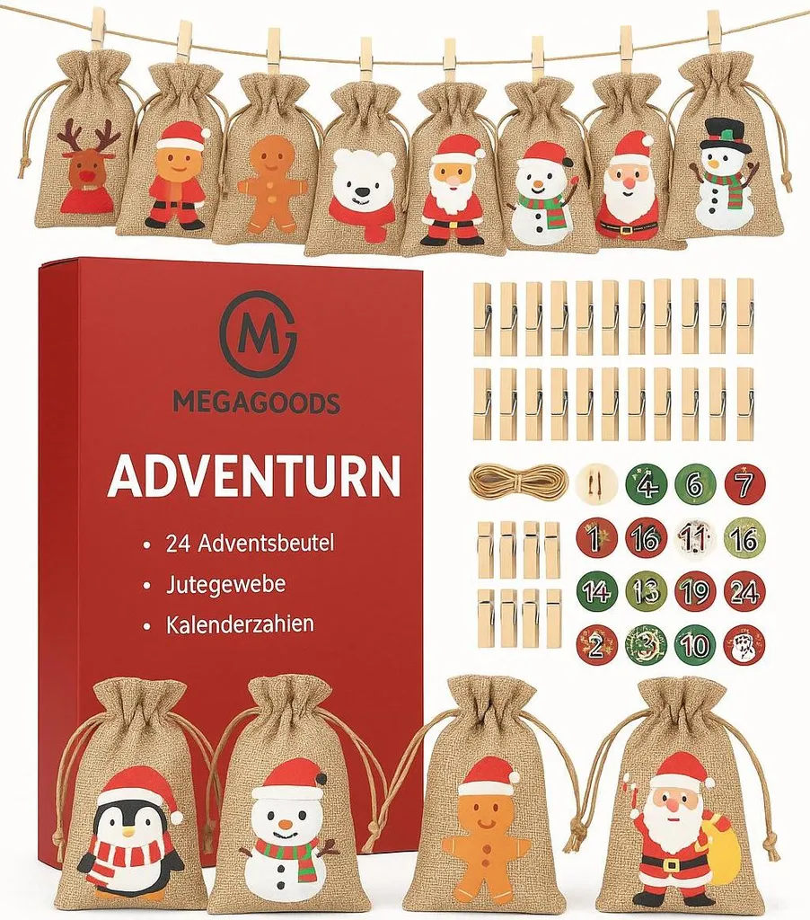 Sachets calendrier de l'Avent DIY 24 pièces pour surprises de Noël