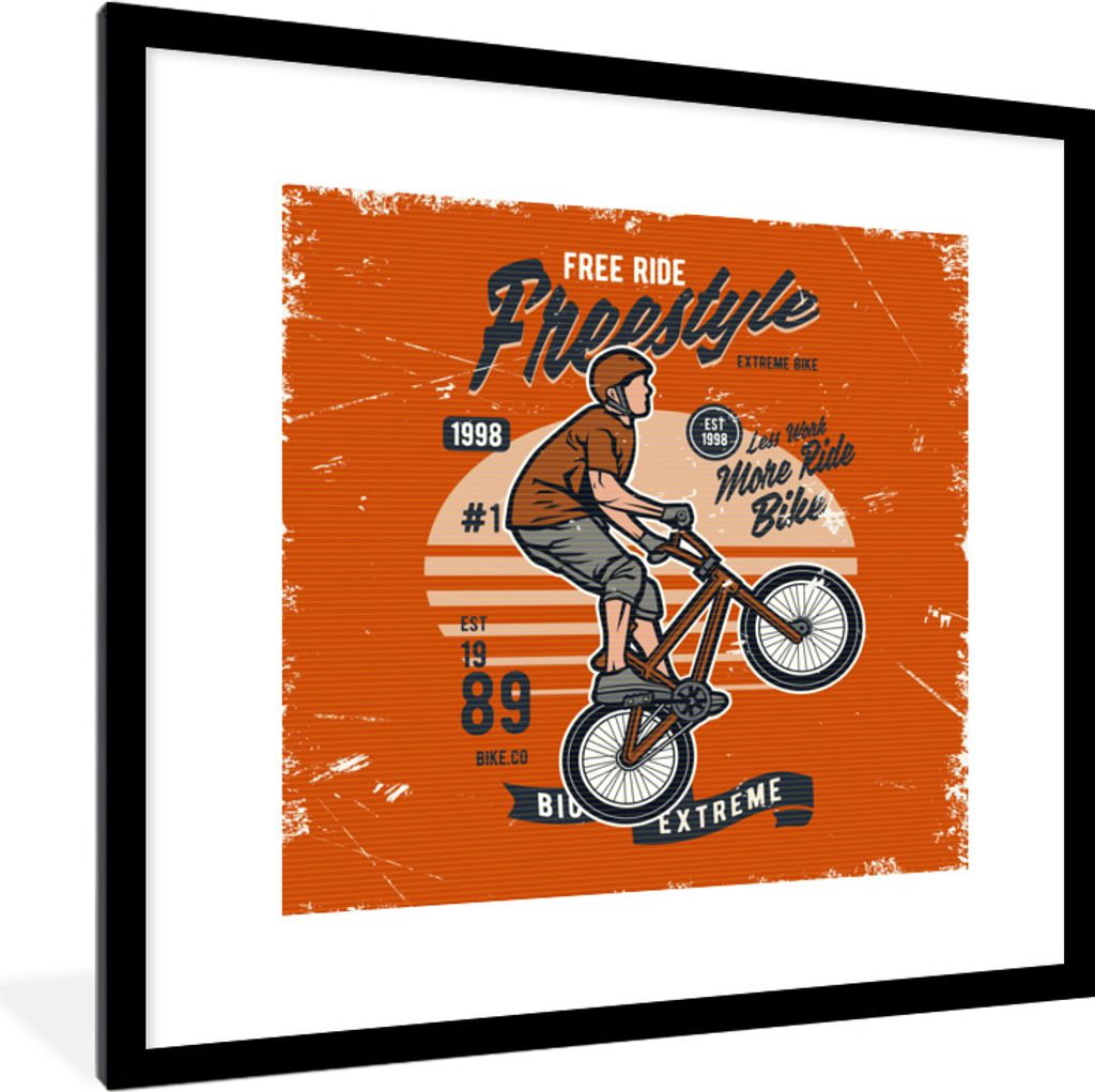 MuchoWow MuchoWow Gerahmtes Poster Fahrrad - Mann - Retro 40x40 cm - Poster mit zchwarzem Bilderrahmen - Poster - Plakat im Rahmen