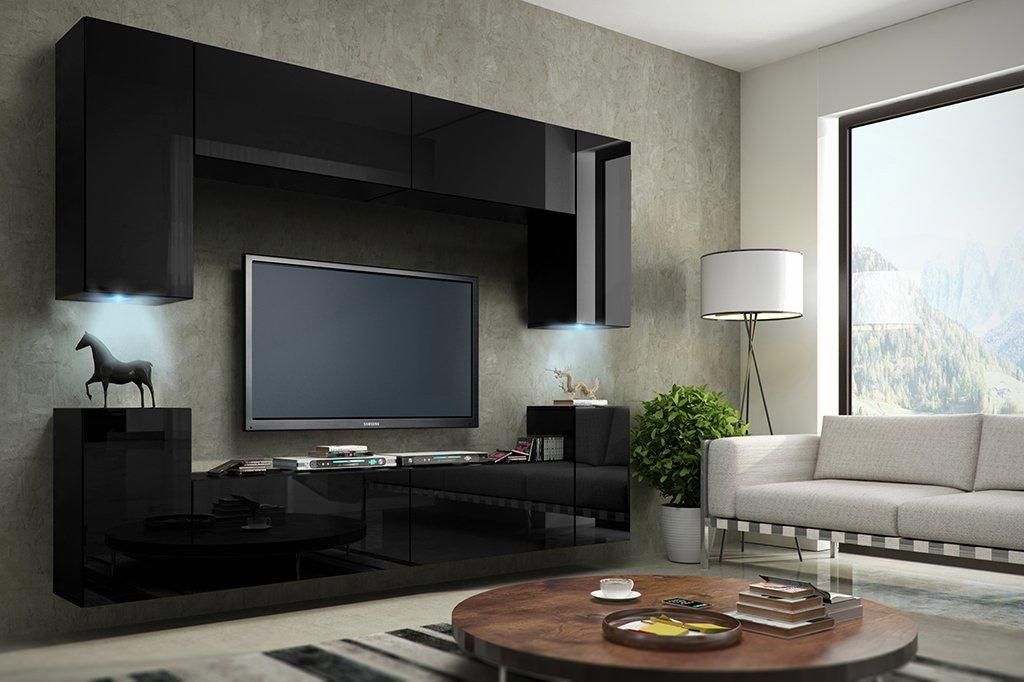 Furnitech Wohnwand Wohnzimmer - Hängend Wohnwand Modern - Wohnzimmer Schrankwand (Future C1/HG/B/1 1A)