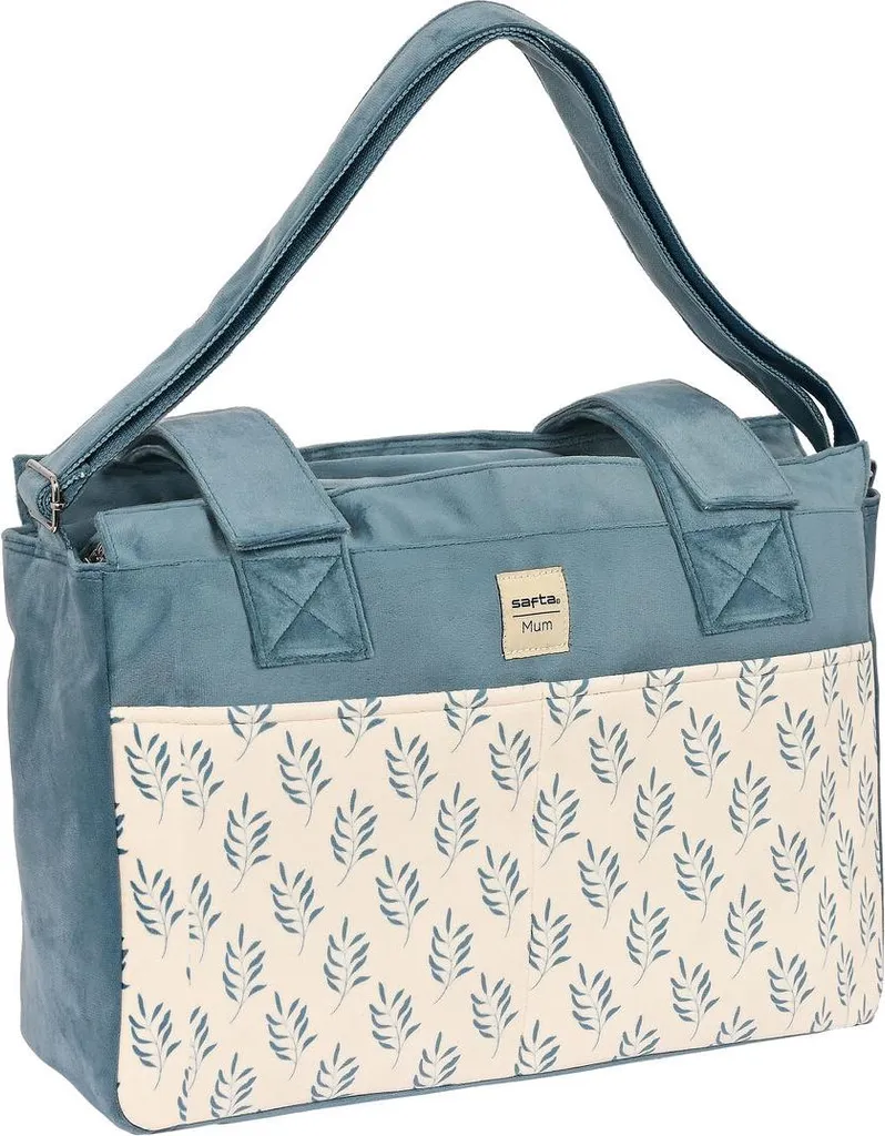 Grand sac à langer turquoise Safta Leaves de 18L format 46x26x15 cm chic