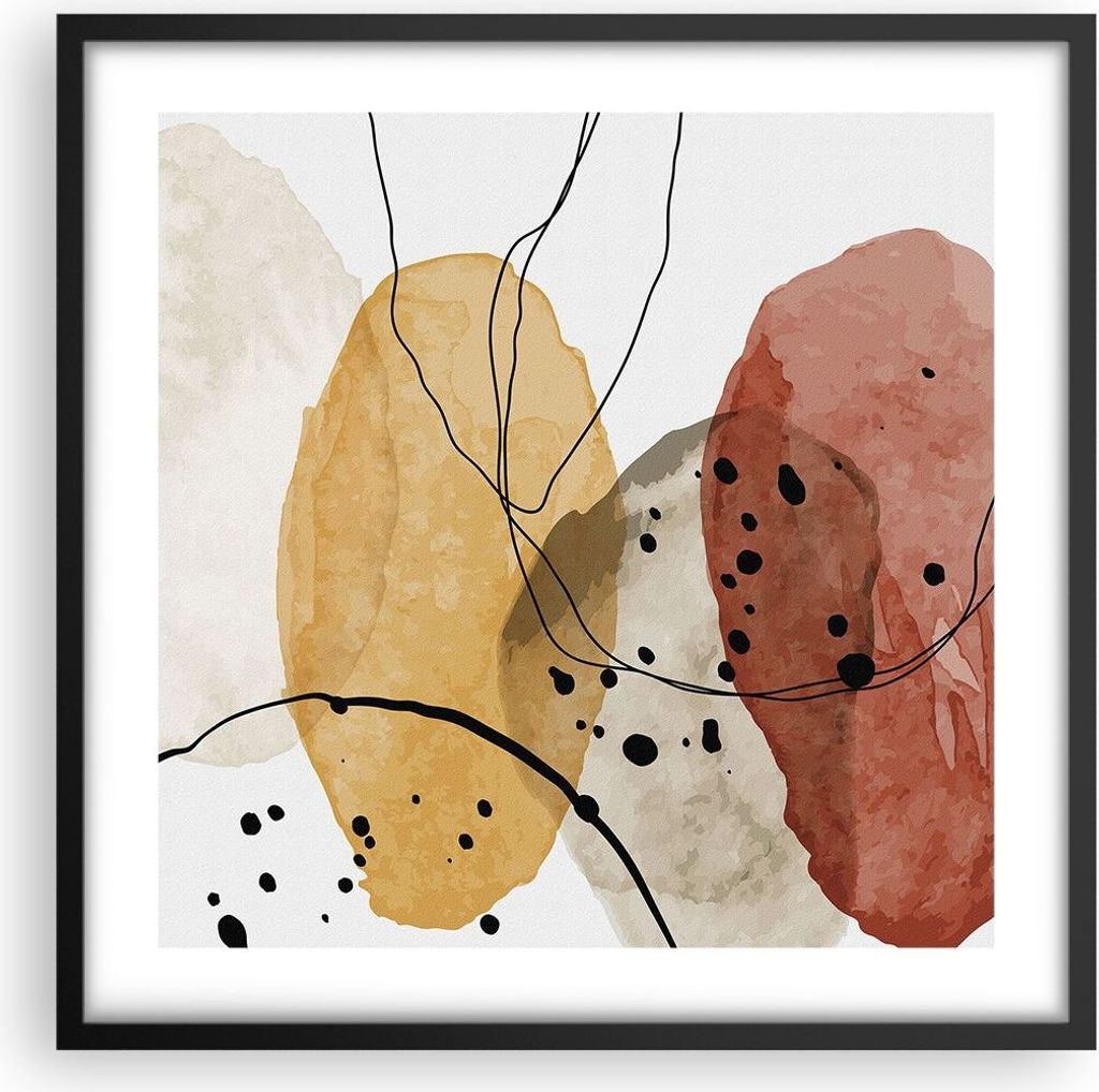 Gerahmtes Poster - Schwarzer Rahmen - Aquarell Abstraktion Formen - 50x50 cm - Wand Bild - Wanddeko - Wandbilder - Kunstposter - Wandposter - Bilde...