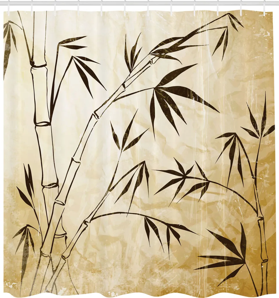 ABAKUHAUS Tenda da doccia in bambù, sfumatura di colore Bambù Flessibilità Struttura radicolare complessa Immagine stabile Viaggiatori Tessuto Set decorativo per bagno con ganci, 175x220 cm, marrone crema