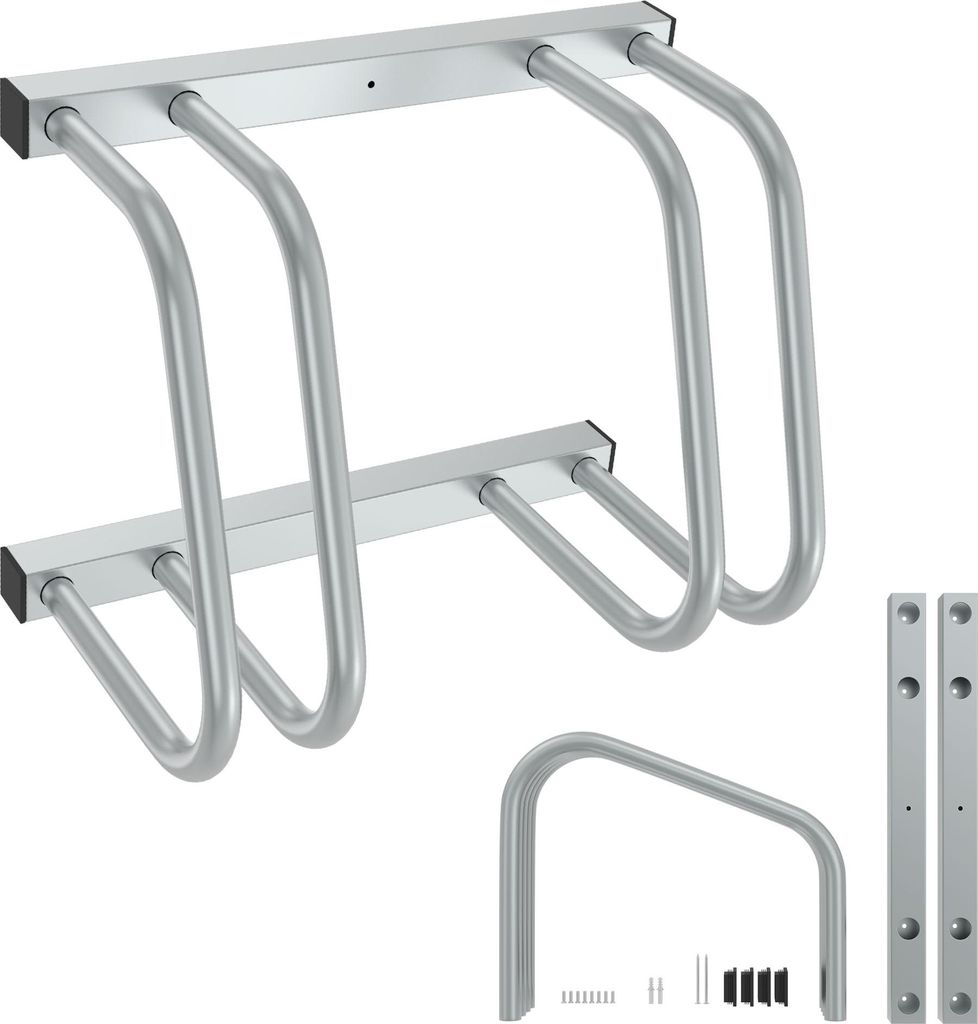 XINZI Fahrradständer Fahrrad ständerr Boden für 2 Fahrräder mit Reifenbreiten bis 65 mm Eisen Fahrradhalter Radständer, 37cm Abstand, Silber