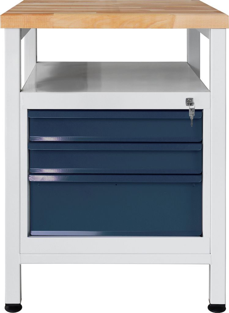 Werkbank Slim Rhino mit Ablagefläche + 3 Schubladen | HxBxT 84x60x60cm | Traglast 300kg | Lichtgrau/Anthrazitgrau