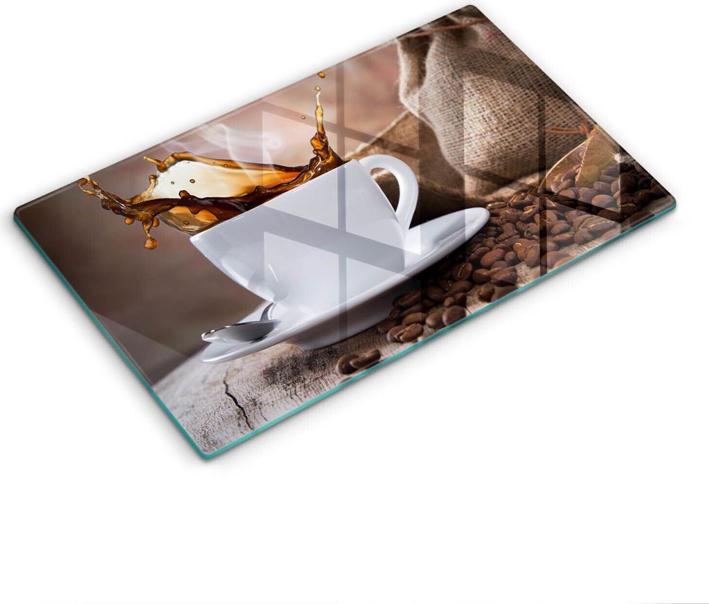 Abdeckung Glas - Küchenabdeckung - 30x52 cm - Abdeckplatte -Tasse und Kaffeebohnen