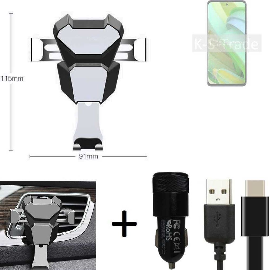 K-S-Trade Lüftungsschlitz Halterung kompatibel mit Motorola Edge 2022 Lüftungshalterung Lüftungsgitter schwarz-silber Auto-Halterung Smartphone