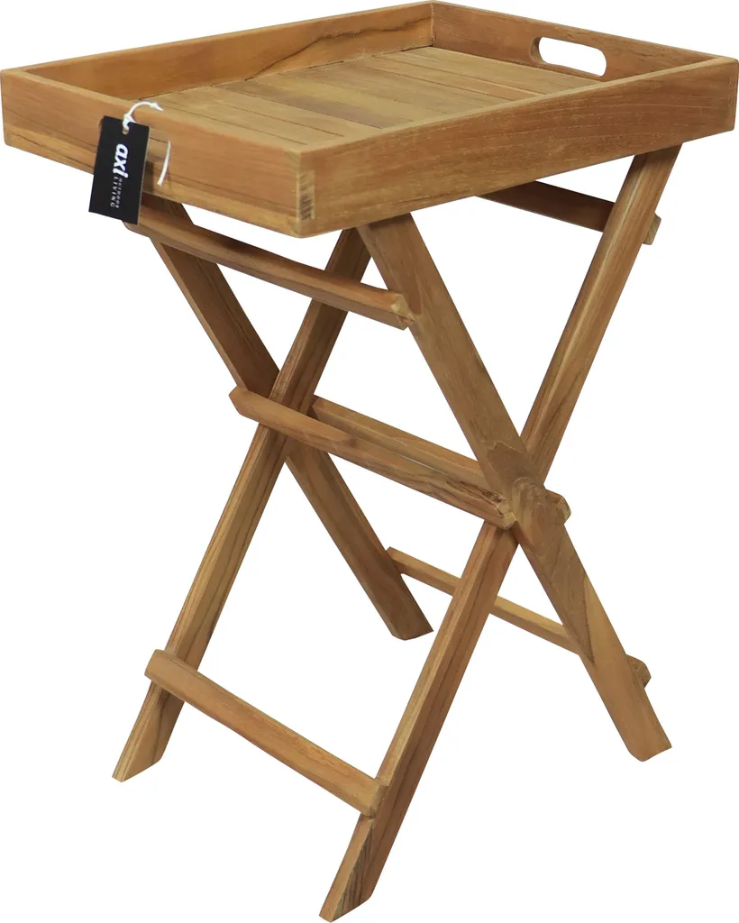 AXI Inda Tavolino Pieghevole in Teak con Vassoio Rimovibile 50cm