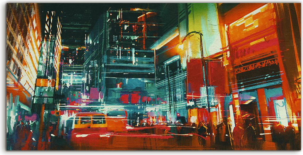Coloray Glasbild 140x70 Wandbild Glasbilder Stadtstraße bei Nacht bunten Lichtern