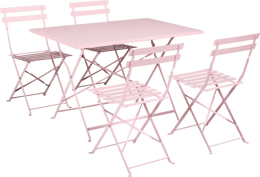 BELIANI Gartenmöbel Set Pastellrosa Stahl 5-Teilig Rechteckiger Tisch mit 4 Stühlen Zusammenklappbar Modern Französischer Stil Terrasse Garten O...