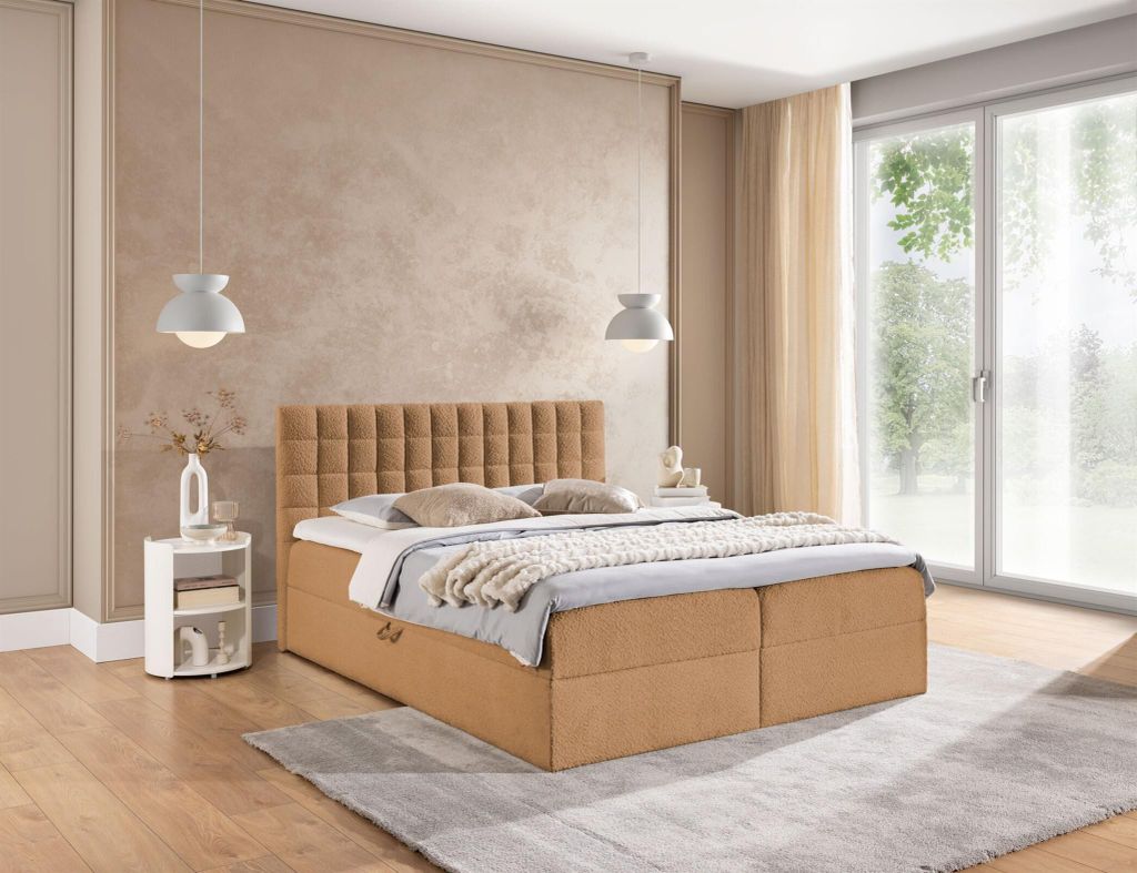 Boxspringbett Schlafzimmerbett TORIBO 180x220cm Stoff Coral Apricot
