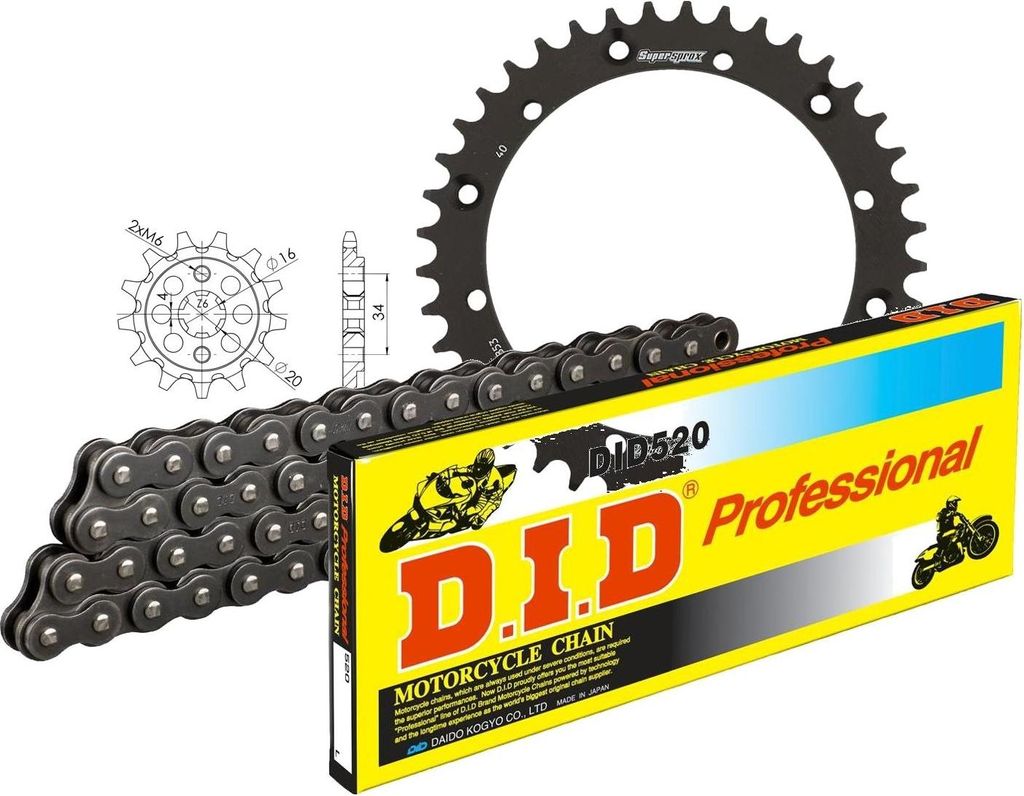 Kit Stahl passend für Yamaha YFS200 Blaster 88-06 13-40-092 DID520 Clip