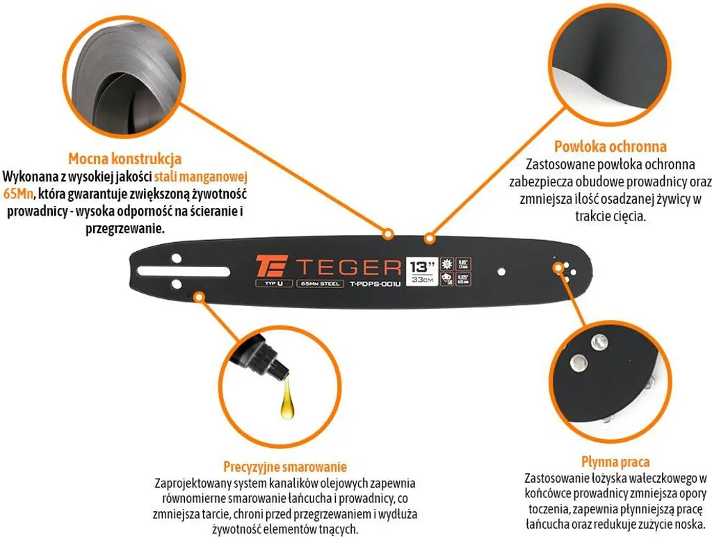 Réparer votre tronçonneuse avec le guide 33 cm 0.325 jauge 1.3 Teger U