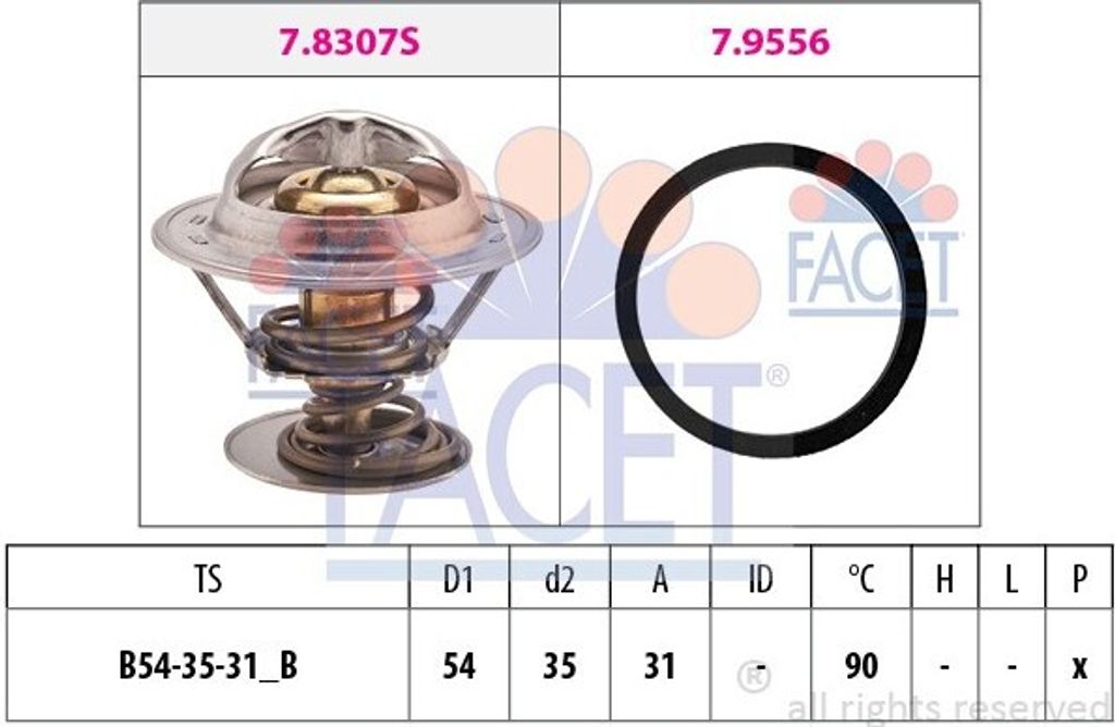 FACET Thermostat Kühlmittel 90°C für RENAULT LAGUNA I (B56, 556) LAGUNA I Grandtour (K56) SAFRANE II (B54) für VOLVO V70 II (285)