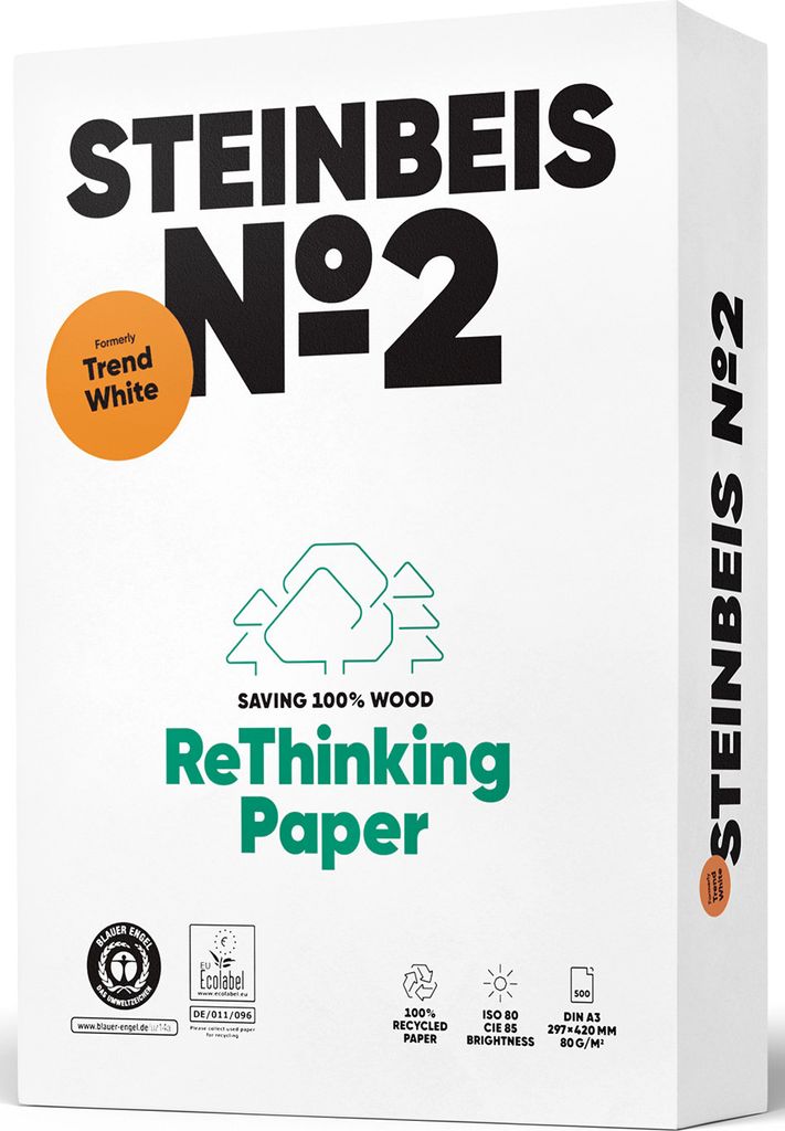 Steinbeis Recycling-Papier - Weiß - Recycelt - 100% Recycelter Inhalt - DIN DIN A3 - 297 mm x 420 mm - 80 g/m² Grammage - 500er Blatt