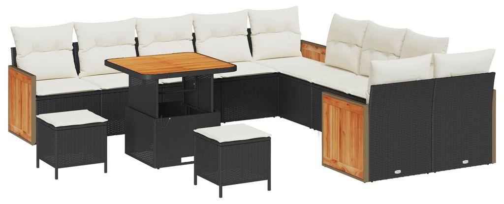 vidaXL Gartensofa-set mit Kissen 13 pcs Schwarz und Creme